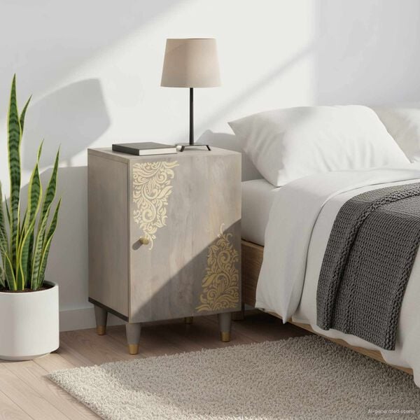 vidaXL Badezimmerschrank mit Tür Grau 38 x 33 x 58 cm Massivholz Mango