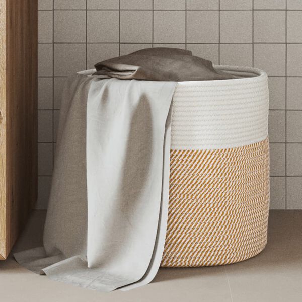 vidaXL Aufbewahrungskorb Braun und Wei&szlig; &Oslash;40x35 cm Baumwolle