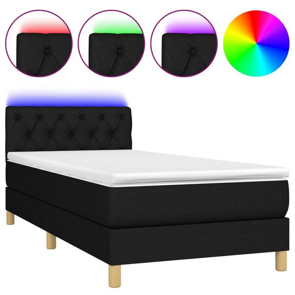 vidaXL Boxspringbett mit Matratze & LED Schwarz 80x200 cm Stoff