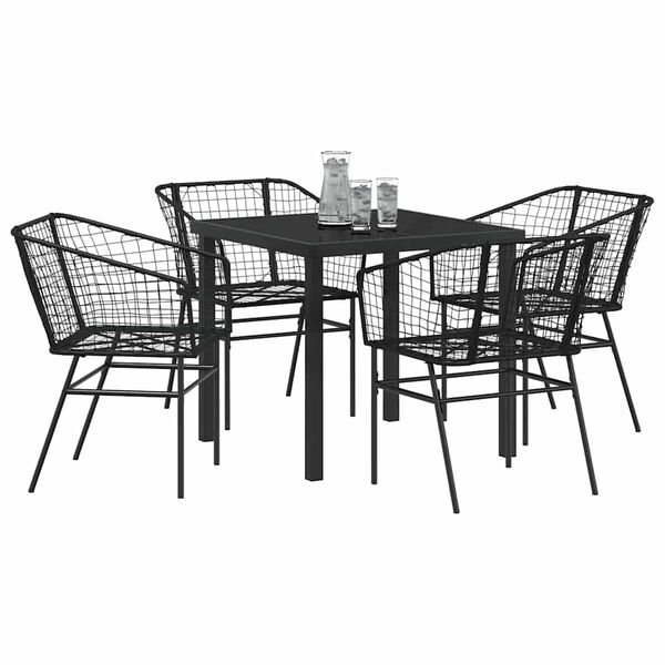 vidaXL Garten Essgruppe 5 pcs Schwarz Poly-Rattan
