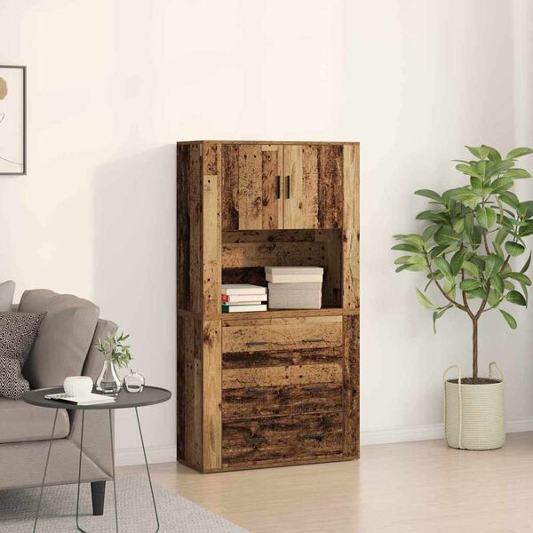 vidaXL Highboard mit Schubladen Altholz 80 x 33 x 150 cm Holzwerkstoff