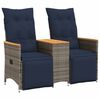 vidaXL Gartensofa Verstellbar 2-Sitzer mit Tisch Grau Poly Rattan