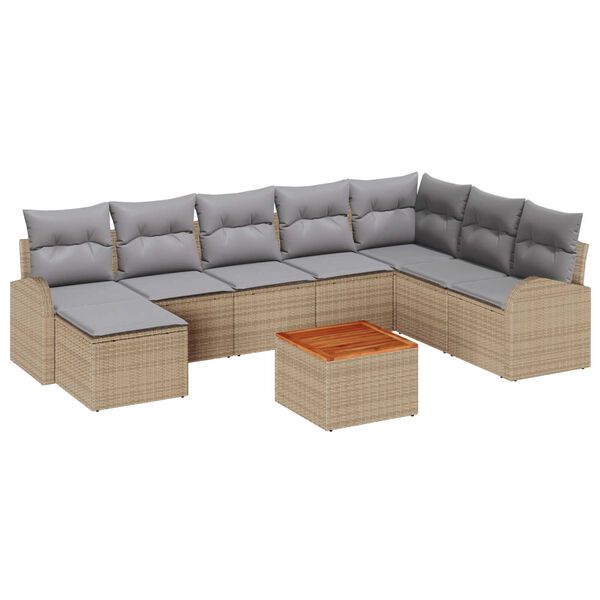 vidaXL Garten-Sofa-Set mit Kissen 9 pcs Beige Poly Rattan