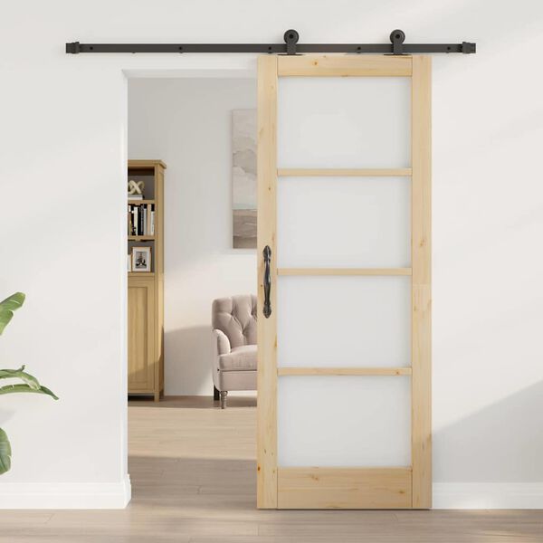 vidaXL Schiebet&uuml;r ORKDAL Nat&uuml;rlich und Schwarz 78 x 202 cm
