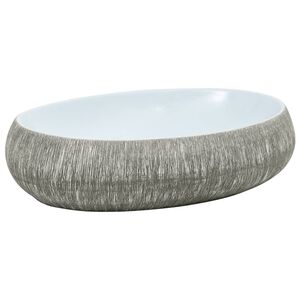 vidaXL Aufsatzwaschbecken Grau und Blau Oval 59x40x15 cm Keramik