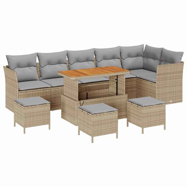 vidaXL Garten-Sofa-Set mit Kissen 10 pcs Beige und Hellgrau