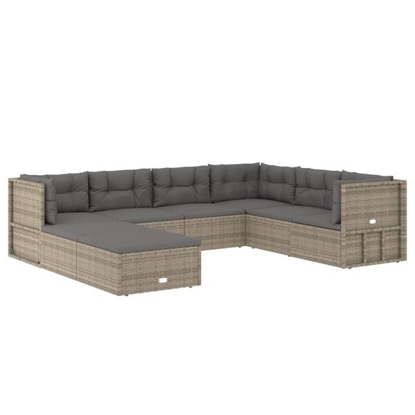 vidaXL 8-tlg. Garten-Lounge-Set mit Kissen Grau Poly Rattan