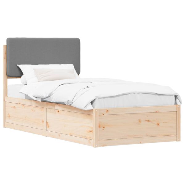 vidaXL Bettgestell mit gepolstertem Kopfteil Hellgrau 75 x 190 cm