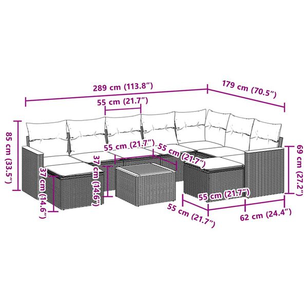 vidaXL 10-tlg. Garten-Sofagarnitur mit Kissen Beige Poly Rattan