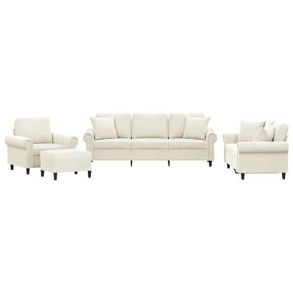 vidaXL 4-tlg. Sofagarnitur mit Kissen Creme Samt