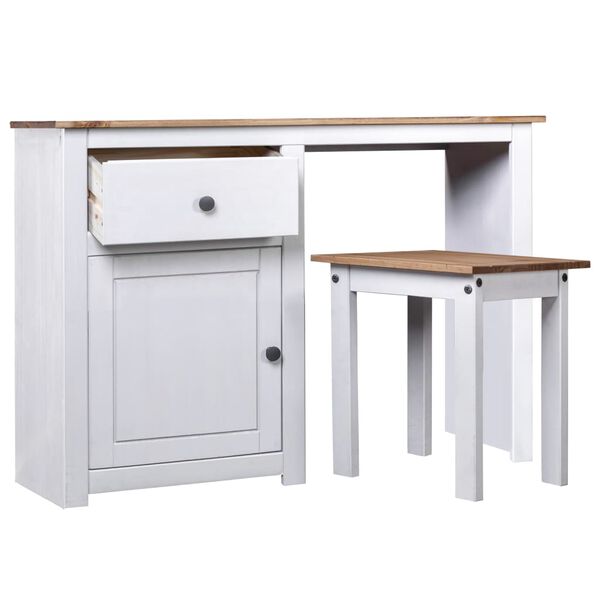 vidaXL 2-tlg. Schminktisch-Set Weiß Massivholz Panama-Kiefer