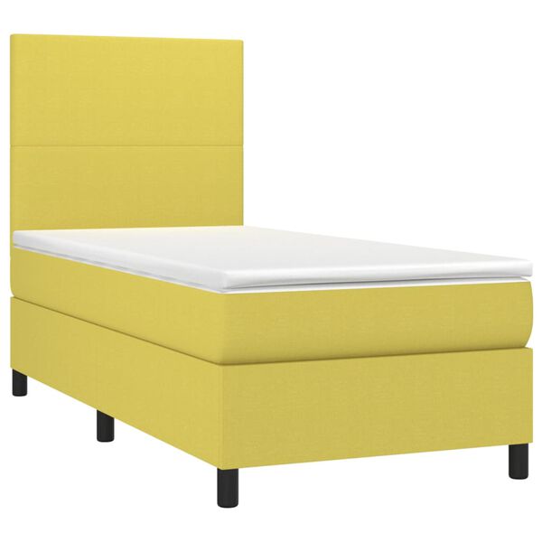 vidaXL Boxspringbett mit Matratze & LED Gr&uuml;n 90x200 cm Stoff