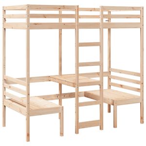 vidaXL Hochbett mit Schreibtisch & St&uuml;hlen 75x190 cm Massivholz Kiefer
