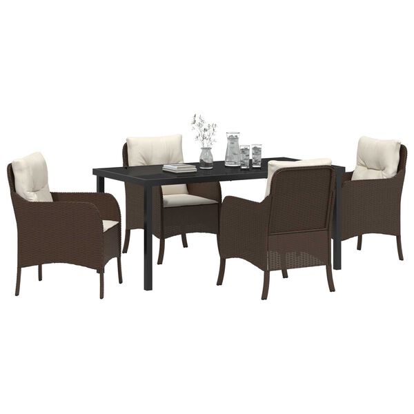 vidaXL Garten Essgruppe mit Kissen 5 pcs Braun Poly-Rattan