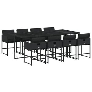 vidaXL 9-tlg. Garten-Essgruppe mit Kissen Schwarz Poly Rattan
