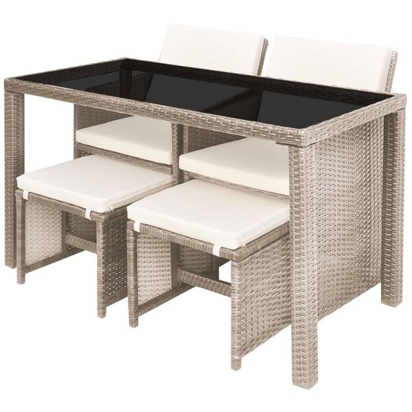 vidaXL 5-tlg. Garten-Essgruppe mit Auflagen Poly Rattan Beige