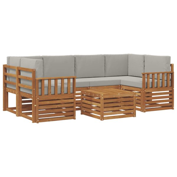 vidaXL Outdoor-Sofagarnitur mit Kissen 7 pcs Nat&uuml;rlich und Hellgrau