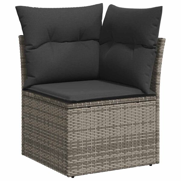 vidaXL 11-tlg. Garten-Sofagarnitur mit Kissen Grau Poly Rattan Akazie