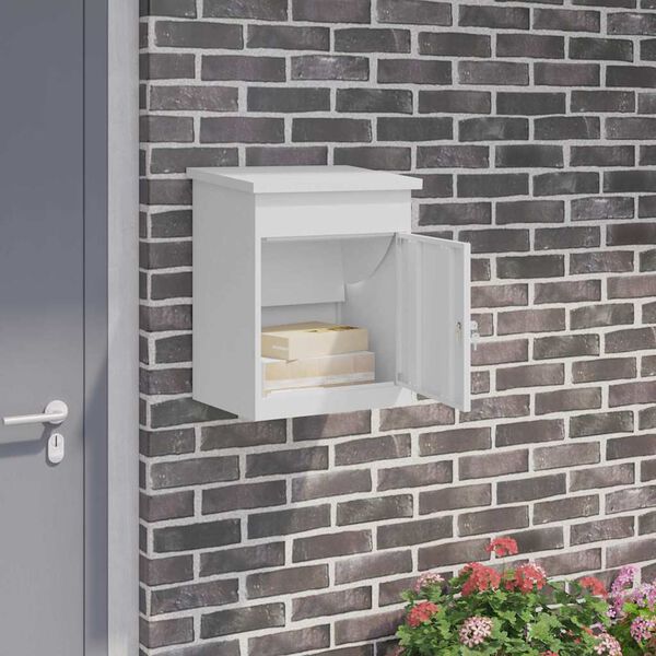 vidaXL Paketdrop-Box mit Speicher mit T&uuml;r Wei&szlig; 47,5 x 38 x 59 cm Stahl