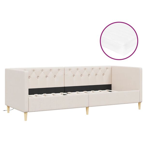 vidaXL Tagesbett mit Matratze USB Creme Stoff 90x200 cm