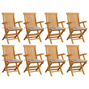 vidaXL Gartenst&uuml;hle Graue Karomuster-Kissen 8 Stk. Massivholz Teak