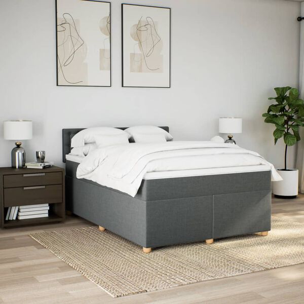 vidaXL Boxspringbett mit Matratze Dunkelgrau 140x200 cm Stoff