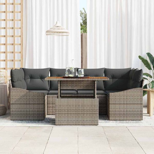 vidaXL Garten Essgruppe mit Kissen 7 pcs Grau und Braun