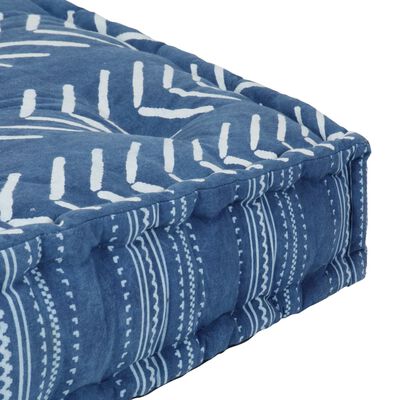 vidaXL Pouf Quadrat Baumwolle mit Muster Handgefertigt 50x50x12cm Blau