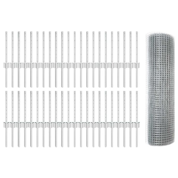 vidaXL Zaun mit Pfosten Silber 0,4 x 100 m Stahl