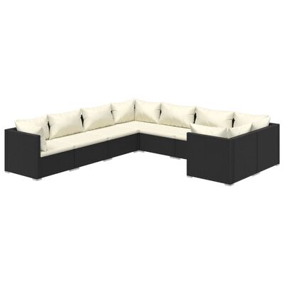 vidaXL 8-tlg. Garten-Lounge-Set mit Kissen Poly Rattan Schwarz