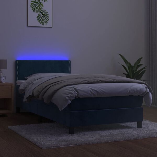 vidaXL Boxspringbett mit Matratze & LED Dunkelblau 90x200 cm Samt
