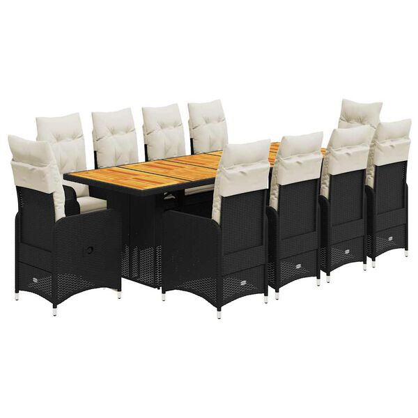 vidaXL 11-tlg. Garten-Bistro-Set mit Kissen Schwarz Poly Rattan