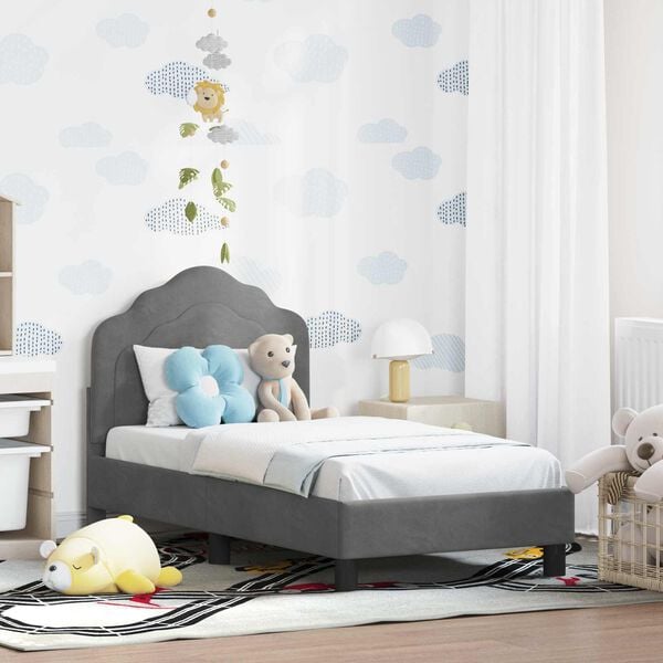 vidaXL Kinderbettgestell mit Kopfteil Dunkelgrau 70 x 140 cm Samt