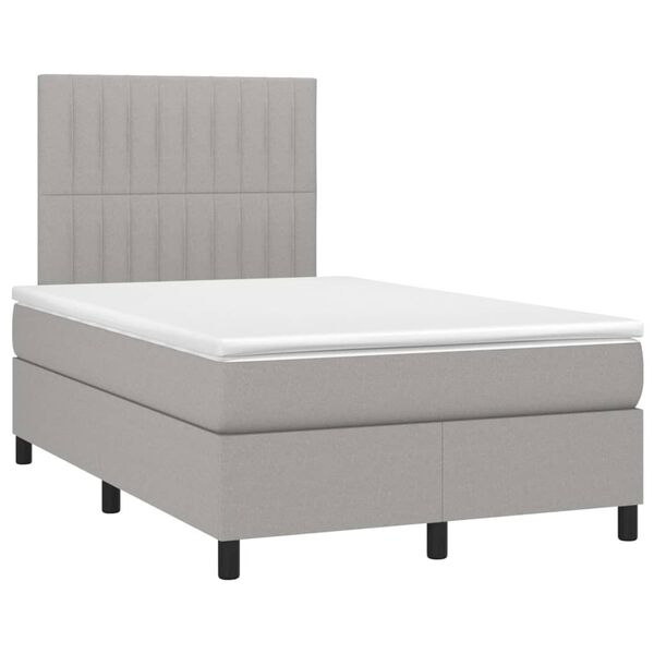 vidaXL Boxspringbett mit Matratze & LED Hellgrau 120x190 cm Stoff