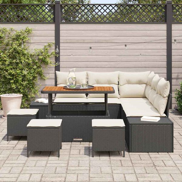 vidaXL Gartensofa-set mit Kissen 9 pcs Schwarz Poly-Rattan