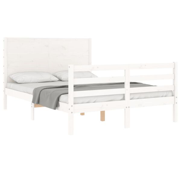 vidaXL Massivholzbett mit Kopfteil Wei&szlig; 140x190 cm
