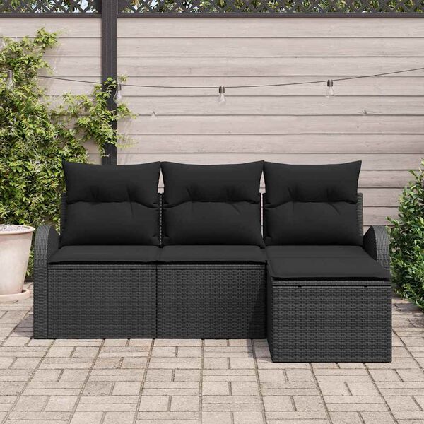 vidaXL Sofa Set mit Kissen mit Speicher 4 pcs Schwarz Poly-Rattan