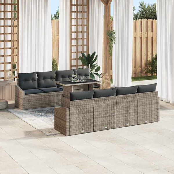 vidaXL Gartensofa-set mit Kissen 7 pcs Grau Poly-Rattan
