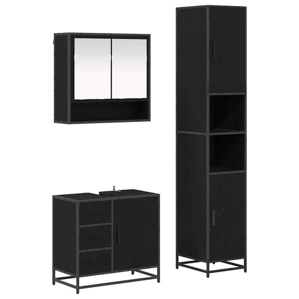 vidaXL Badezimmerm&ouml;bel-Set 3 pcs Schwarz Eichen-Optik Holzwerkstoff