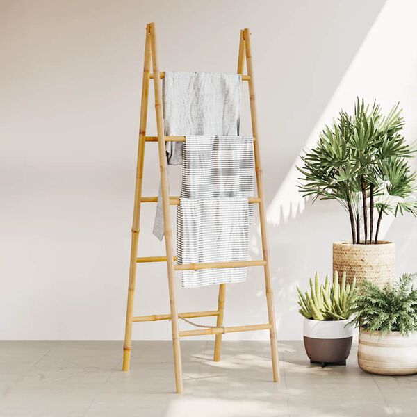 vidaXL Doppel-Handtuchleiter mit f&uuml;nf Bambussprossen 50 x 160 cm