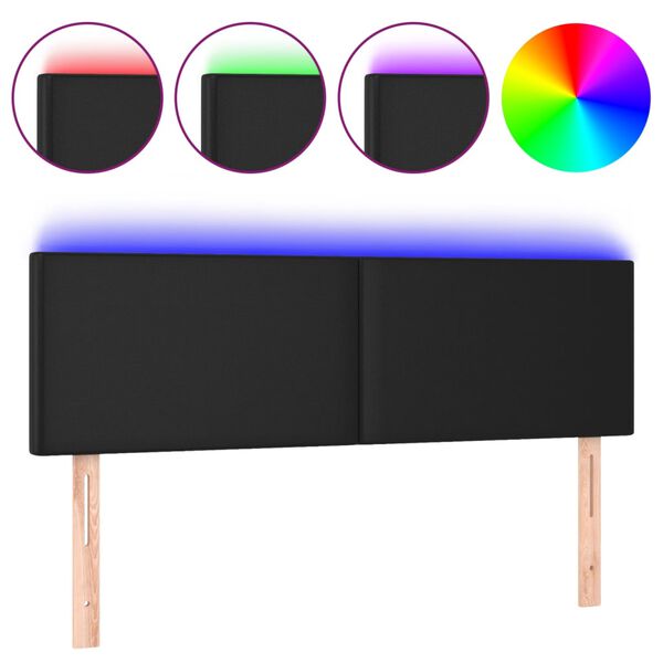 vidaXL LED Kopfteil Schwarz 144x5x78/88 cm Kunstleder