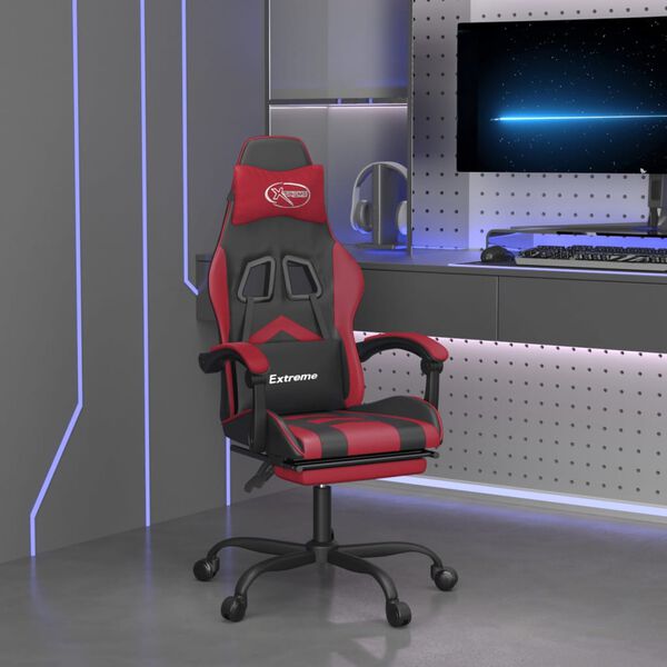 vidaXL Gaming-Stuhl mit Fu&szlig;st&uuml;tze Drehbar Schwarz & Weinrot Kunstleder