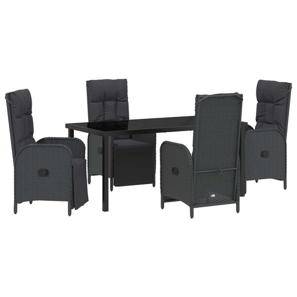 vidaXL Garten Essgruppe mit Kissen 5 pcs Schwarz Poly-Rattan
