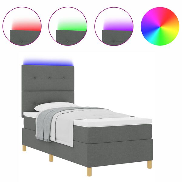 vidaXL LED Boxspringbett mit Matratze Dunkelgrau 100 x 200 cm Stoff