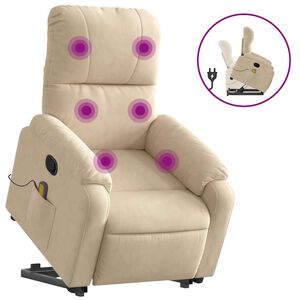 vidaXL Massagesessel mit Aufstehhilfe Creme Mikrofasergewebe