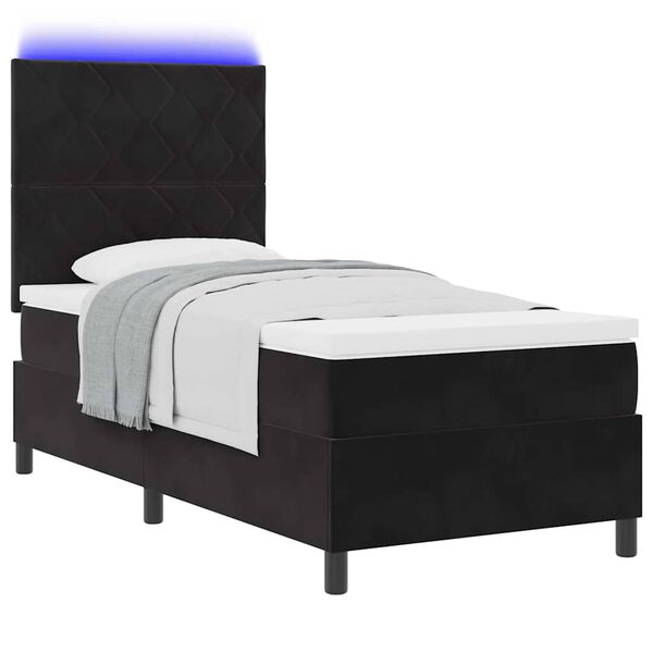 vidaXL LED Boxspringbett mit Matratze Schwarz 90 x 200 cm Stoff
