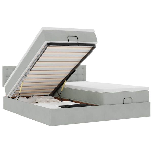 vidaXL Ottoman-Bett mit Matratzen & LEDs Hellgrau 200x200 cm Samt