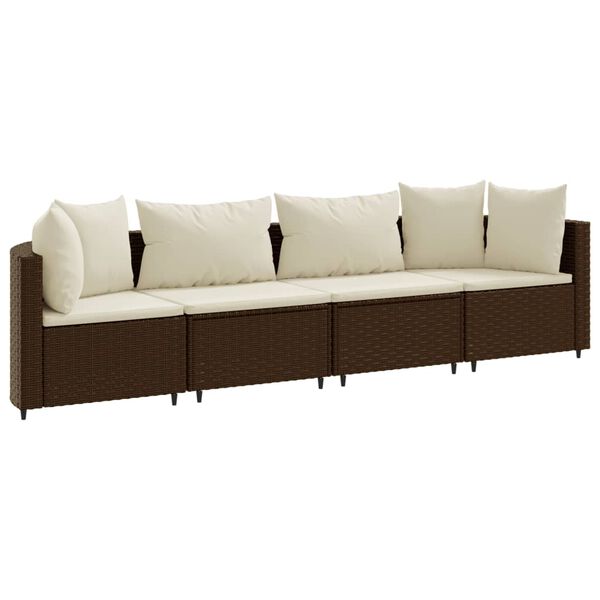 vidaXL 4-tlg. Garten-Sofagarnitur mit Kissen Braun Poly Rattan