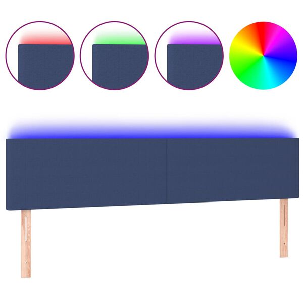 vidaXL LED Kopfteil Blau 200x5x78/88 cm Stoff