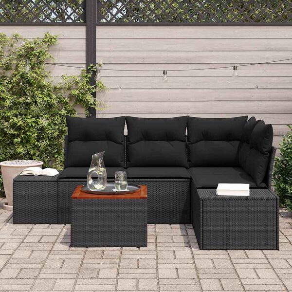 vidaXL Gartensofa-set mit Speicher 5 pcs Schwarz Poly-Rattan